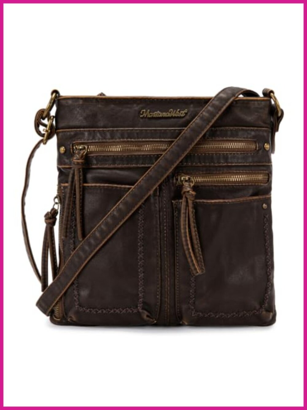 Montana West Washed Vegan Leather Crossbody Bag Multi Pocket Shoulder Purse